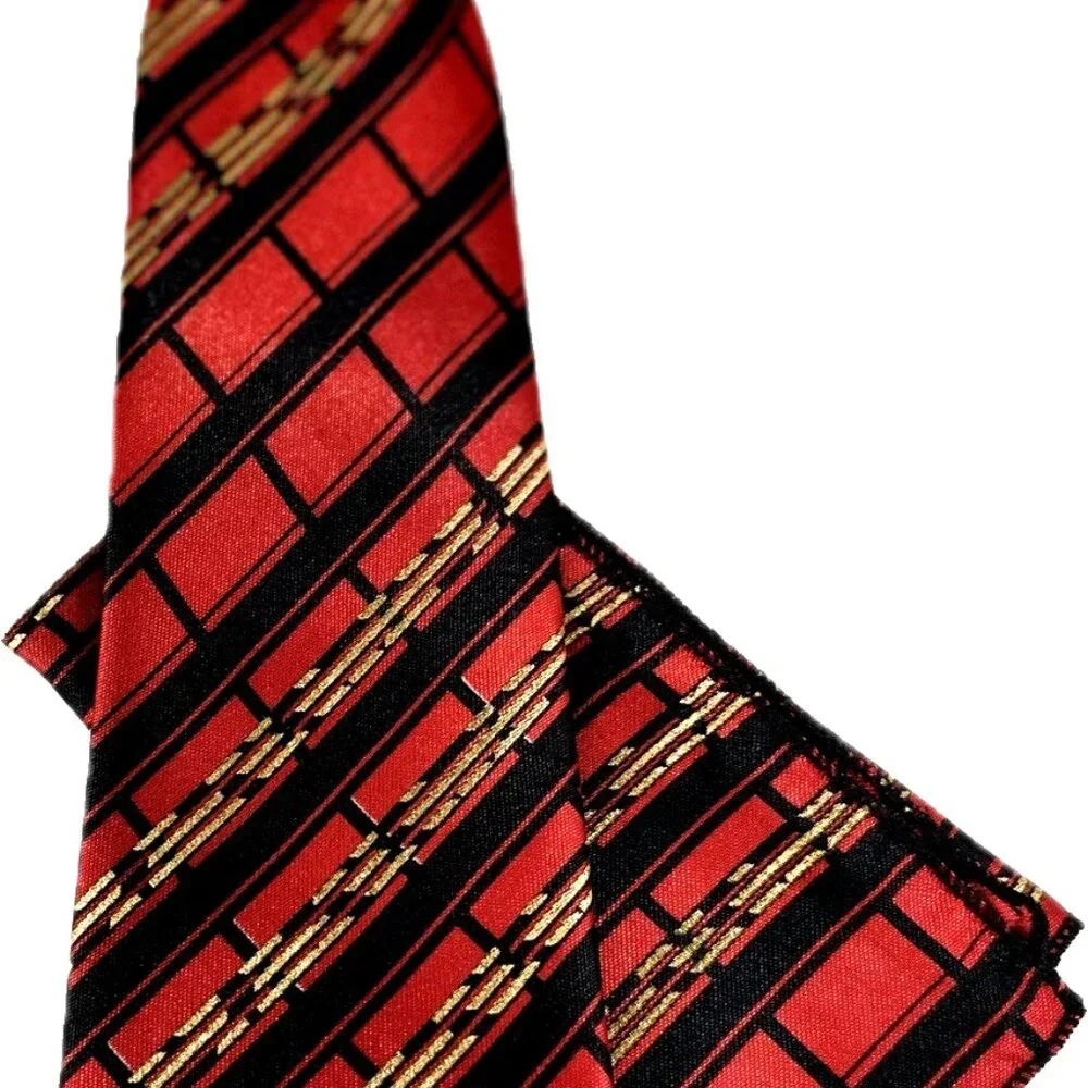 Karl Knox Boy's Clip-on Tie Hanky Set Gold Red Gold Black Polyester 8.5